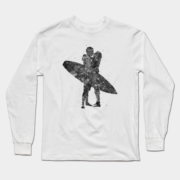 Surfer couple black and white Long Sleeve T-Shirt by Yahya Art